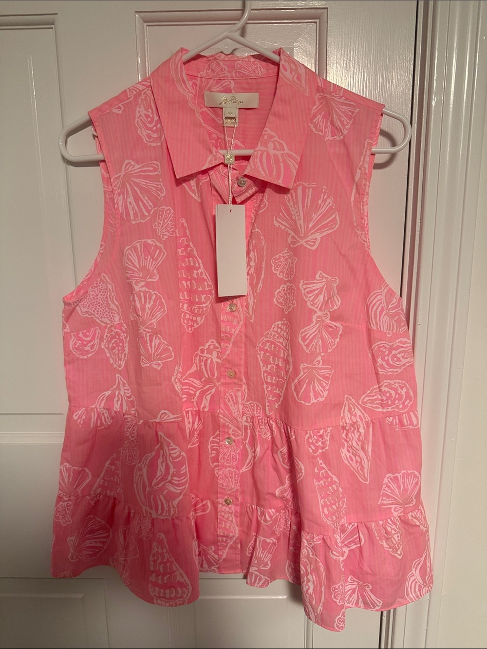Lilly Pulitzer Pink Shell-Print Sleeveless Button Front Tunic